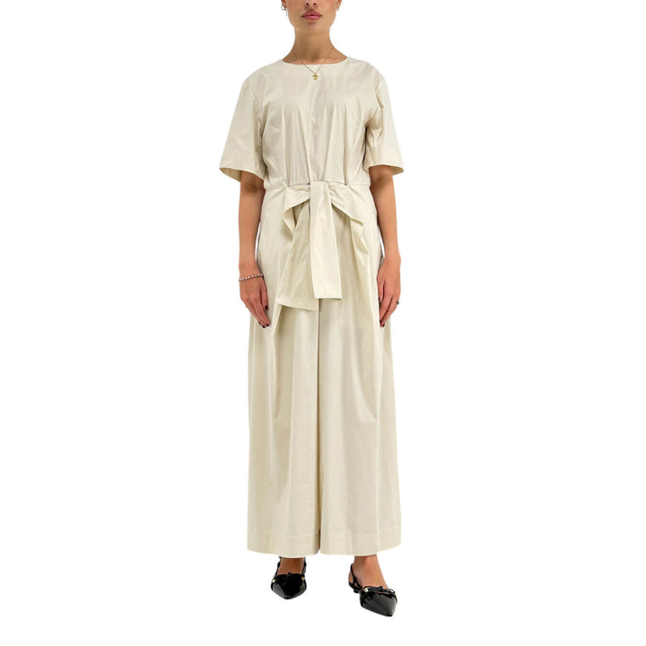 Meimeij Tuta Donna, Girocollo, Fiocco Frontale, A Pantalone, Beige