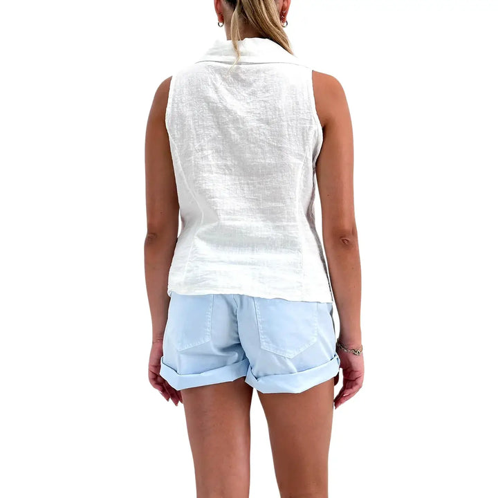Bassini Camicia Donna Bianca in Mistolino Smanicata con Colletto