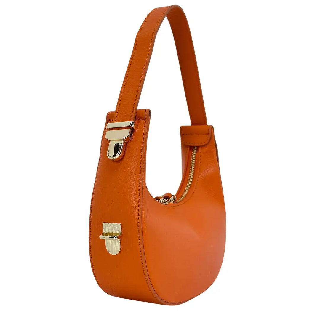 Bassini Borsa Donna Mini in Pelle Arancio con Tracolla Regolabile e Chiusura Zip