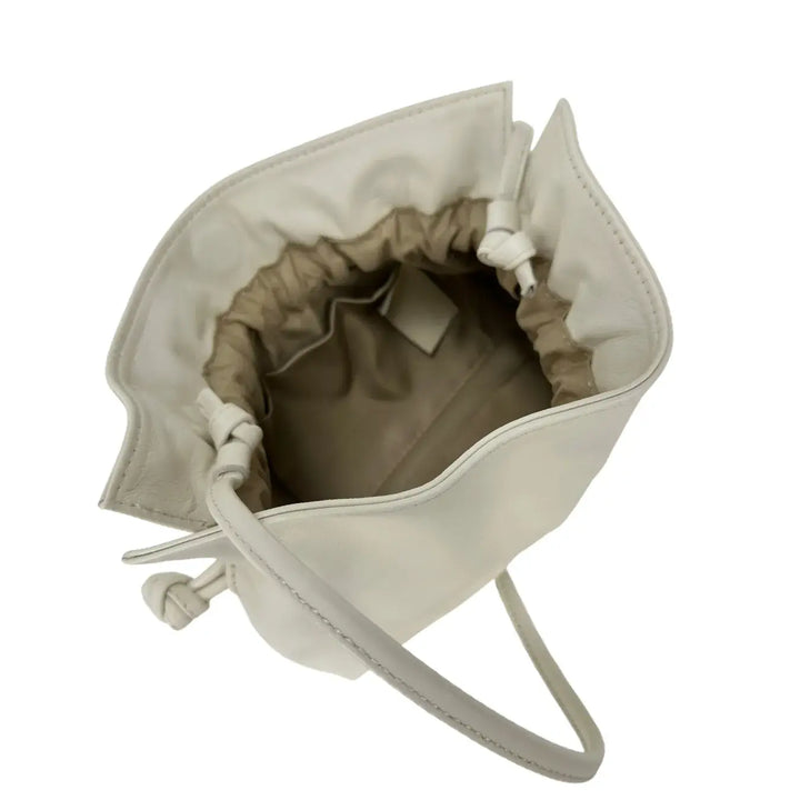 Bassini Borsa Donna Pasticcino Piccola in Nappa Bianca con Chiusura Magnetica e Tracolla in Pelle