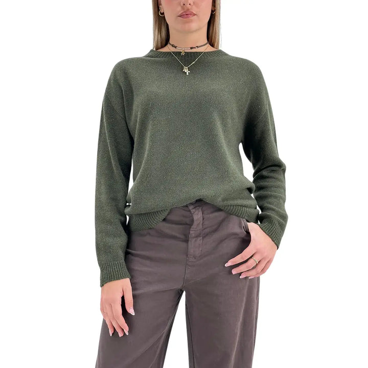 Bassini Maglia Donna Bosco Girocollo Oversize con Maniche Raglan e Orlo a Costine