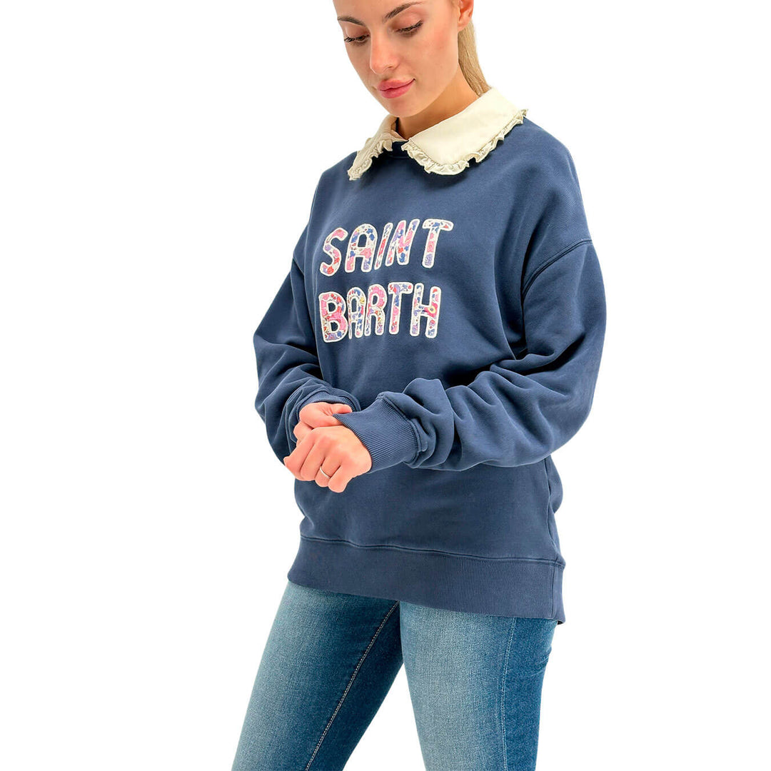 Mc2 Saint Barth Misty Women's Sweatshirt, Lace Collar, Cotton, Blue