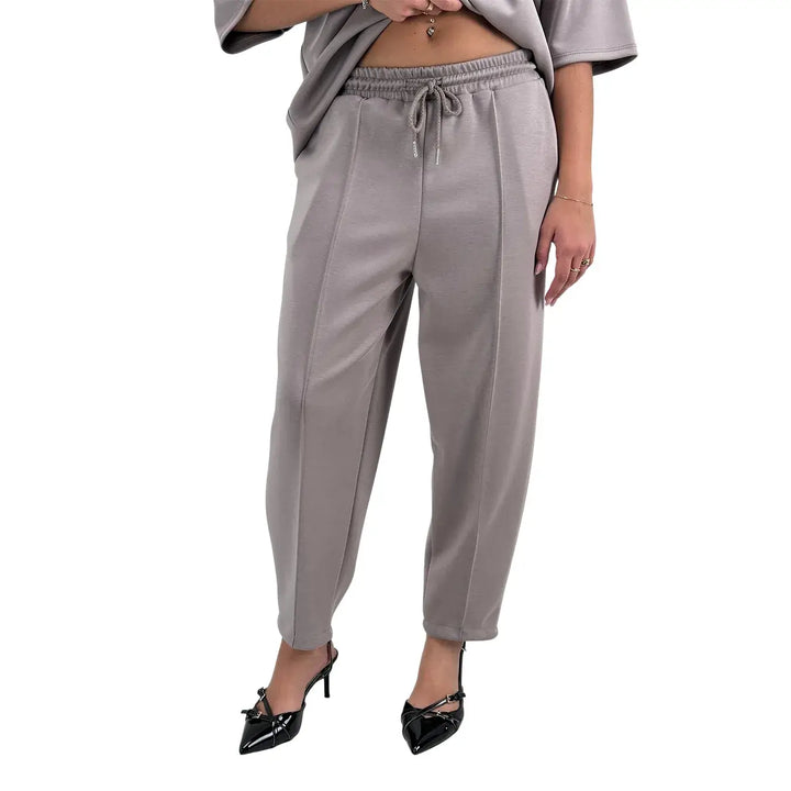 Bassini Pantaloni Donna Grigio Perla in Felpa a Sigaretta Over con Coulisse e Tasche Laterali