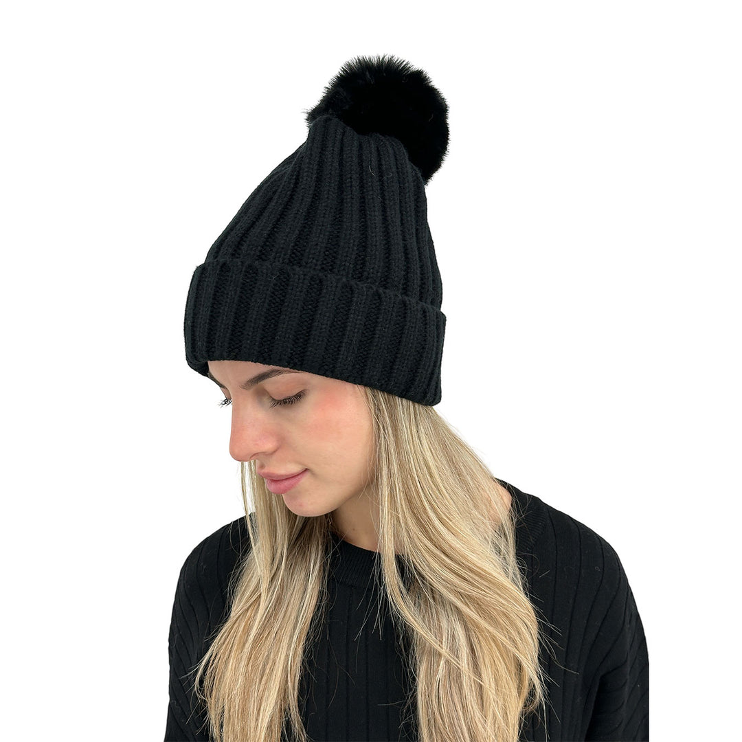 Bassini Cappello Donna, Cuffia, Pompon, Tricot, Nero