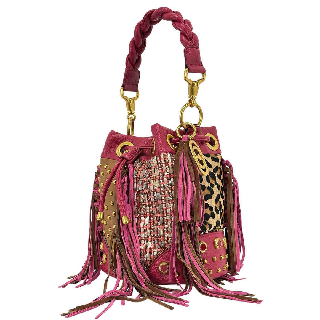 La Carrie Lecacy Bucket Borsa Donna, Secchiello, Frange, Fucsia