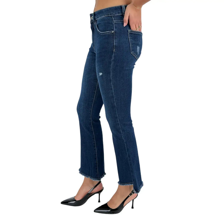 Bassini Jeans Donna Blu Scuro Slim Elasticizzato con Fondo Trombetta Sfrangiato