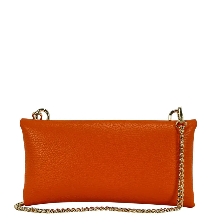 Bassini Borsa Donna Piccola in Pelle Arancio con Tracolla Oro e Chiusura Girello Bambù