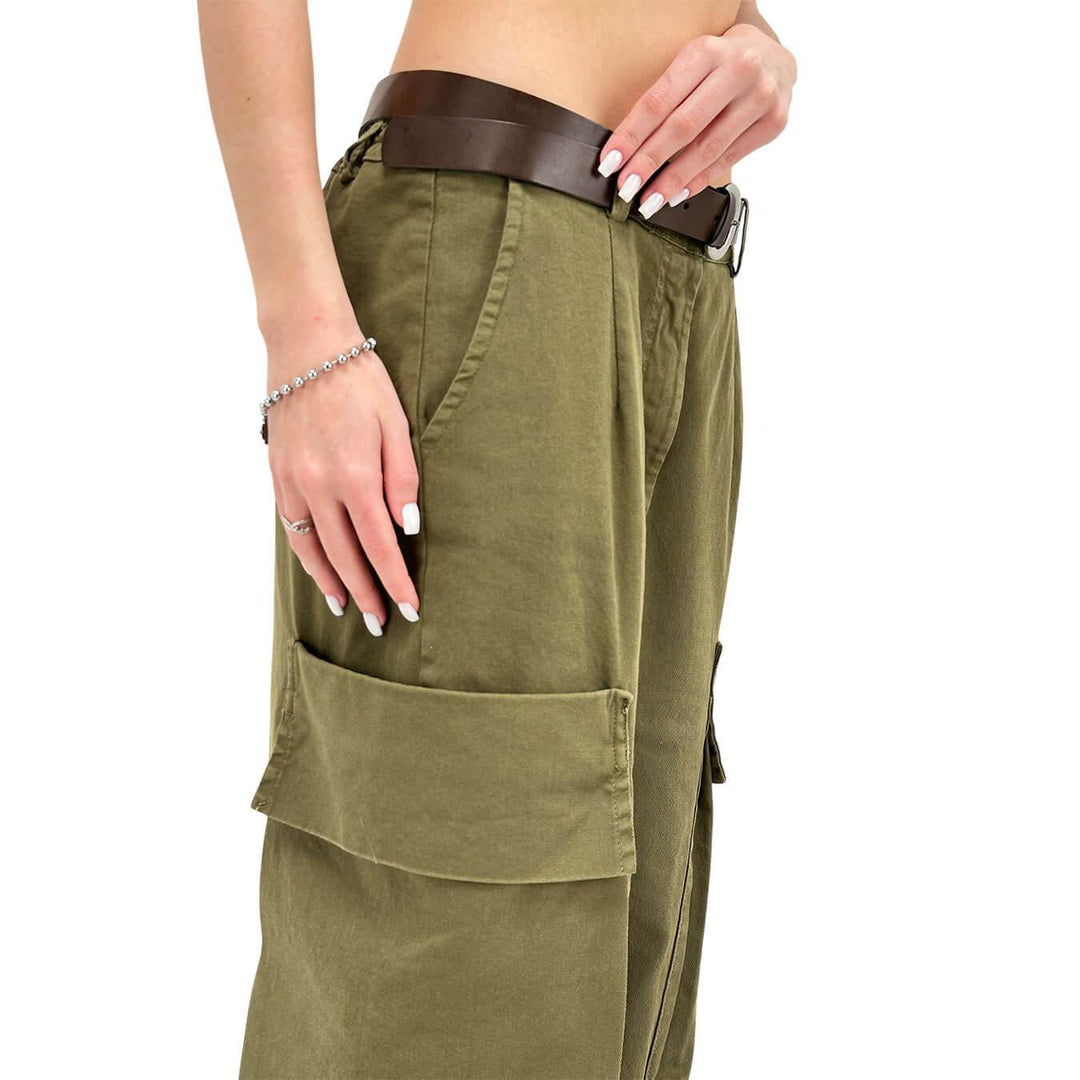 Motel Pantaloni Donna, Cargo, Tasche Laterale, Cotone, Verde