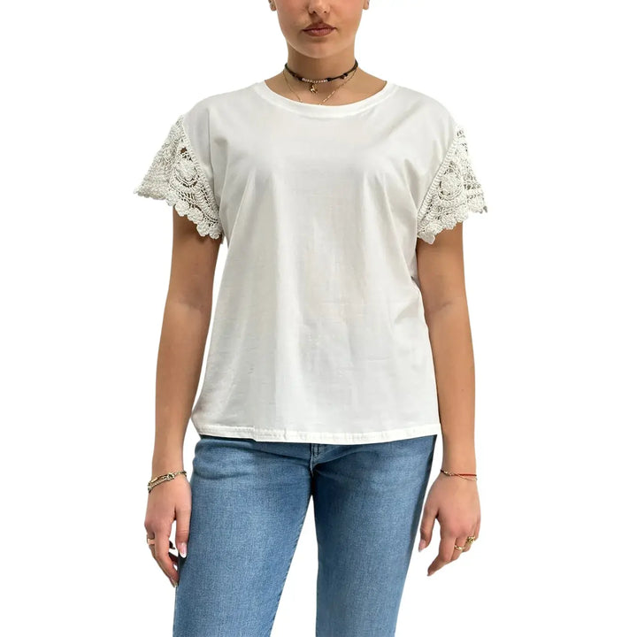 Bassini, T-Shirt Crochet, Donna, Cotone, Bianco
