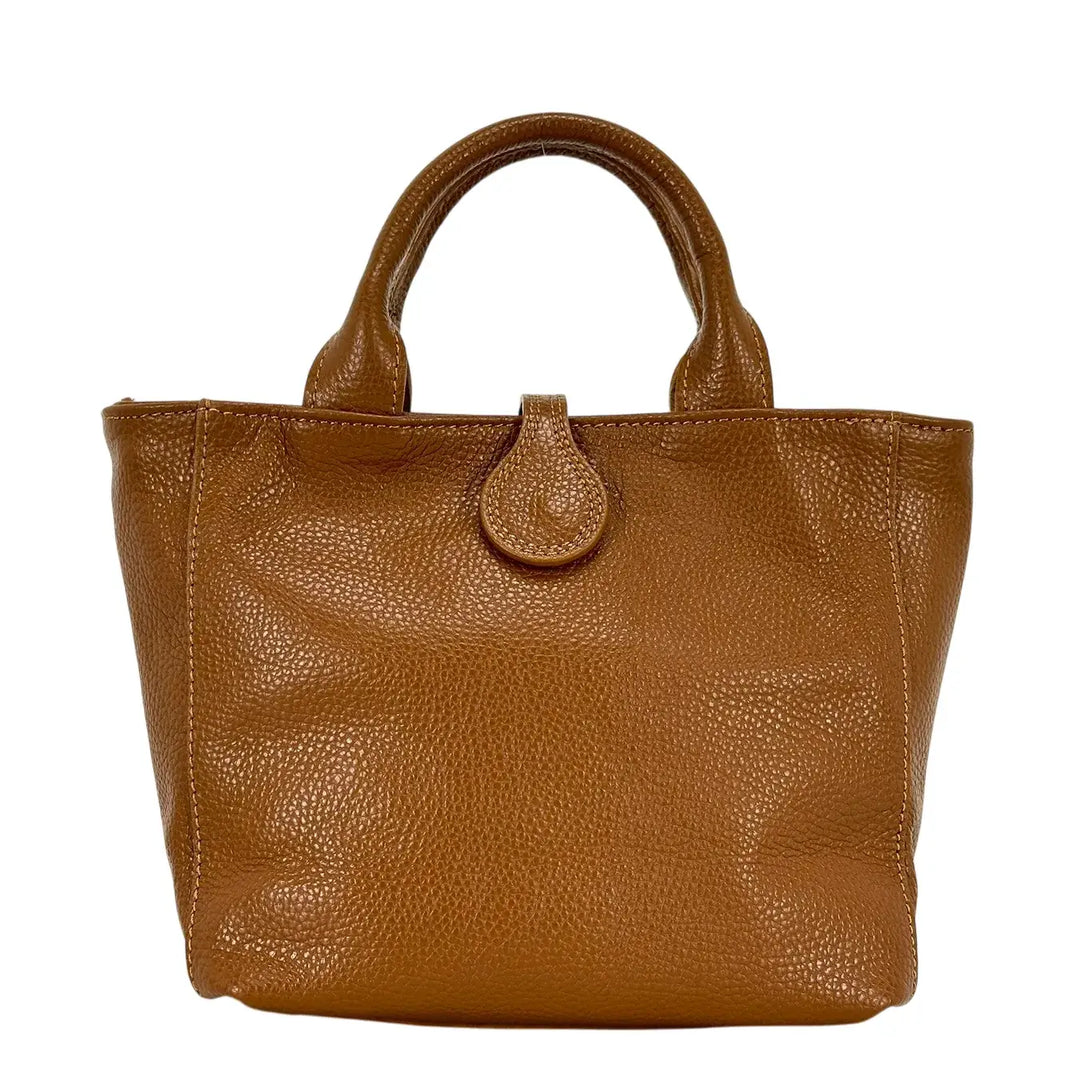 Bassini Borsa Donna in Pelle Cognac con Due Manici Tracolla Rimovibile e Chiusura H Magnetica