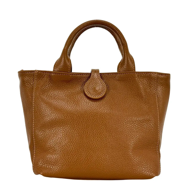 Bassini Borsa Donna in Pelle Cognac con Due Manici Tracolla Rimovibile e Chiusura H Magnetica
