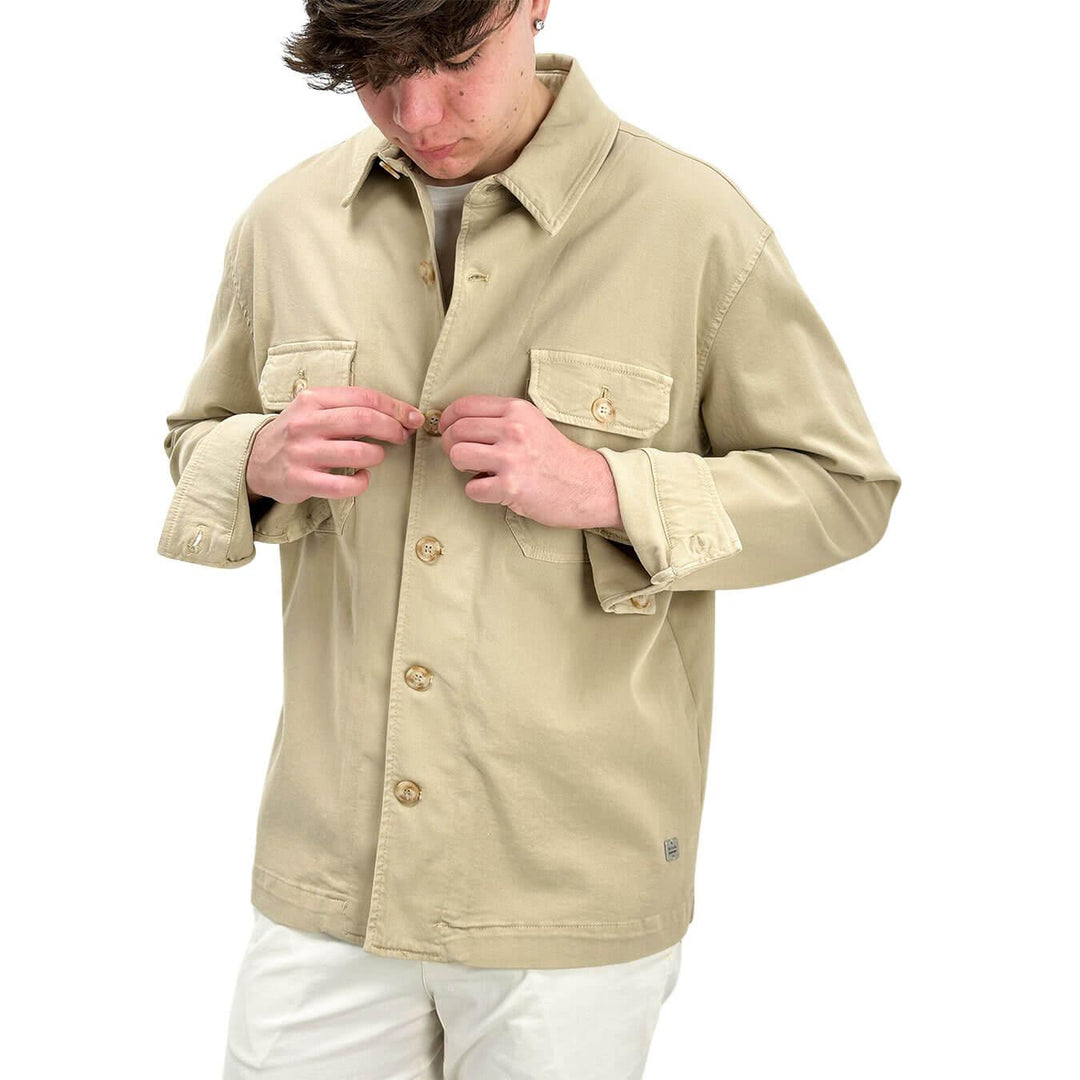 BL.11 Block Eleven Camicia Uomo, Overshirt, Goffrata, Cotone, Beige