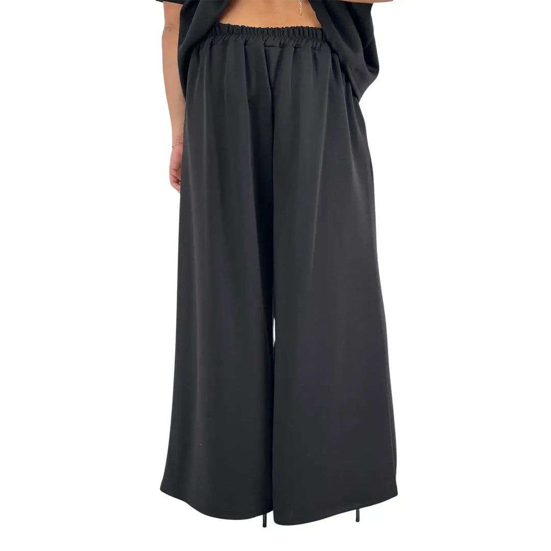 Bassini Pantaloni Donna Neri in Felpa Palazzo Over con Pince ed Elastico in Vita