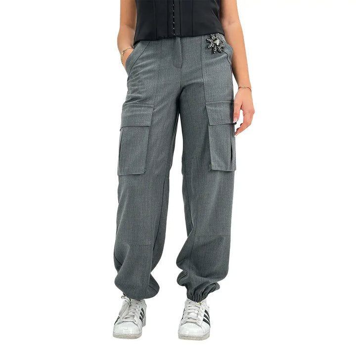Koralline, Pantaloni Cargo, Donna, Tessuto Misto, Grigio