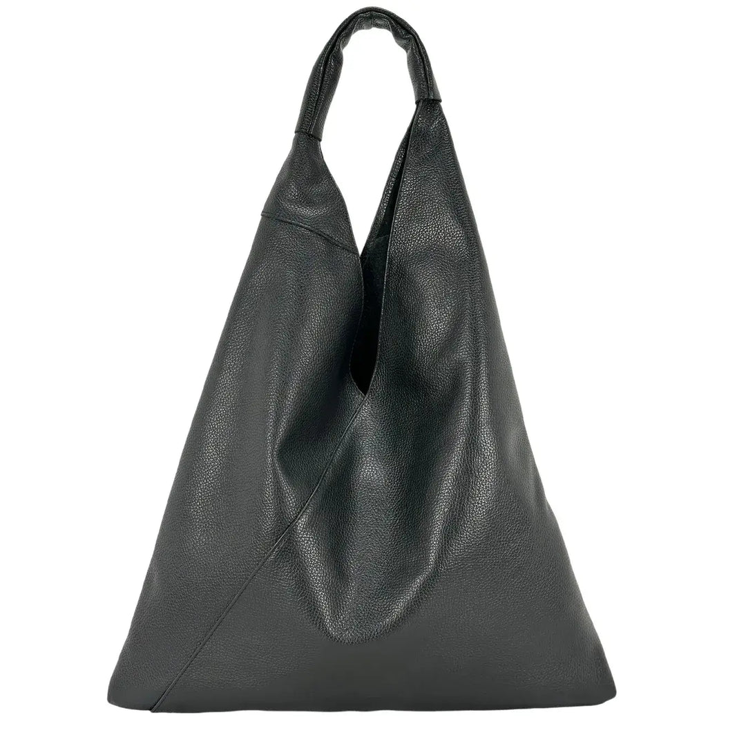 Bassini Borsa Donna Sacca Nera Destrutturata con Lacci in Pelle e Pochette Interna
