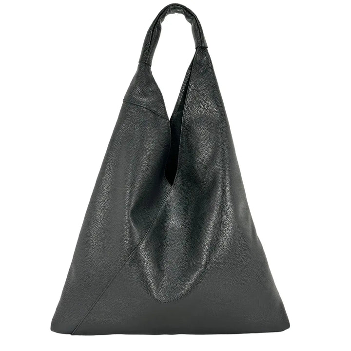Bassini Borsa Donna Sacca Nera Destrutturata con Lacci in Pelle e Pochette Interna