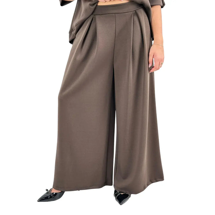 Bassini Pantaloni Donna Cioccolato in Felpa Palazzo Over con Pince ed Elastico in Vita