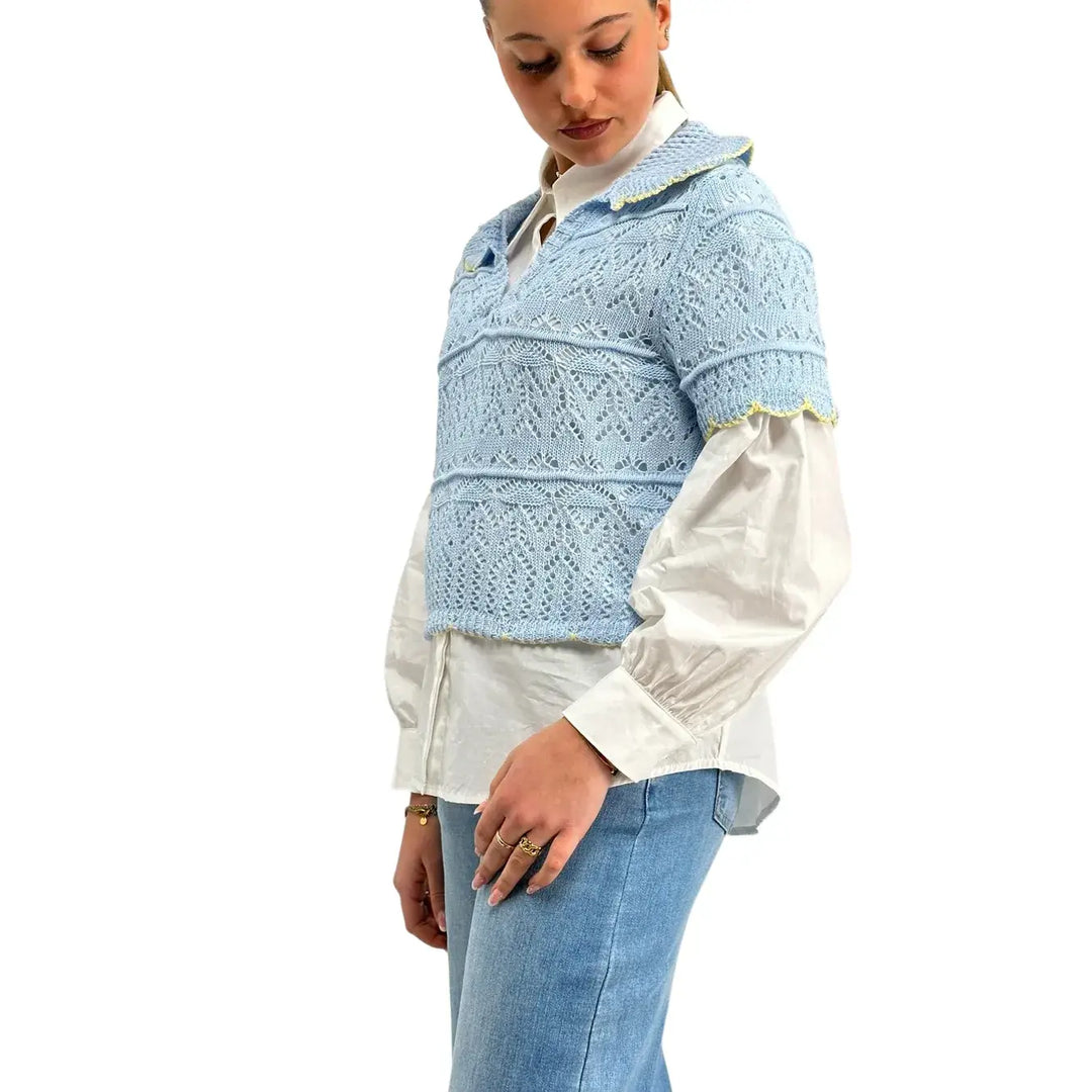 Bassini, Maglia Crochet, Donna, Cotone, Azzurro