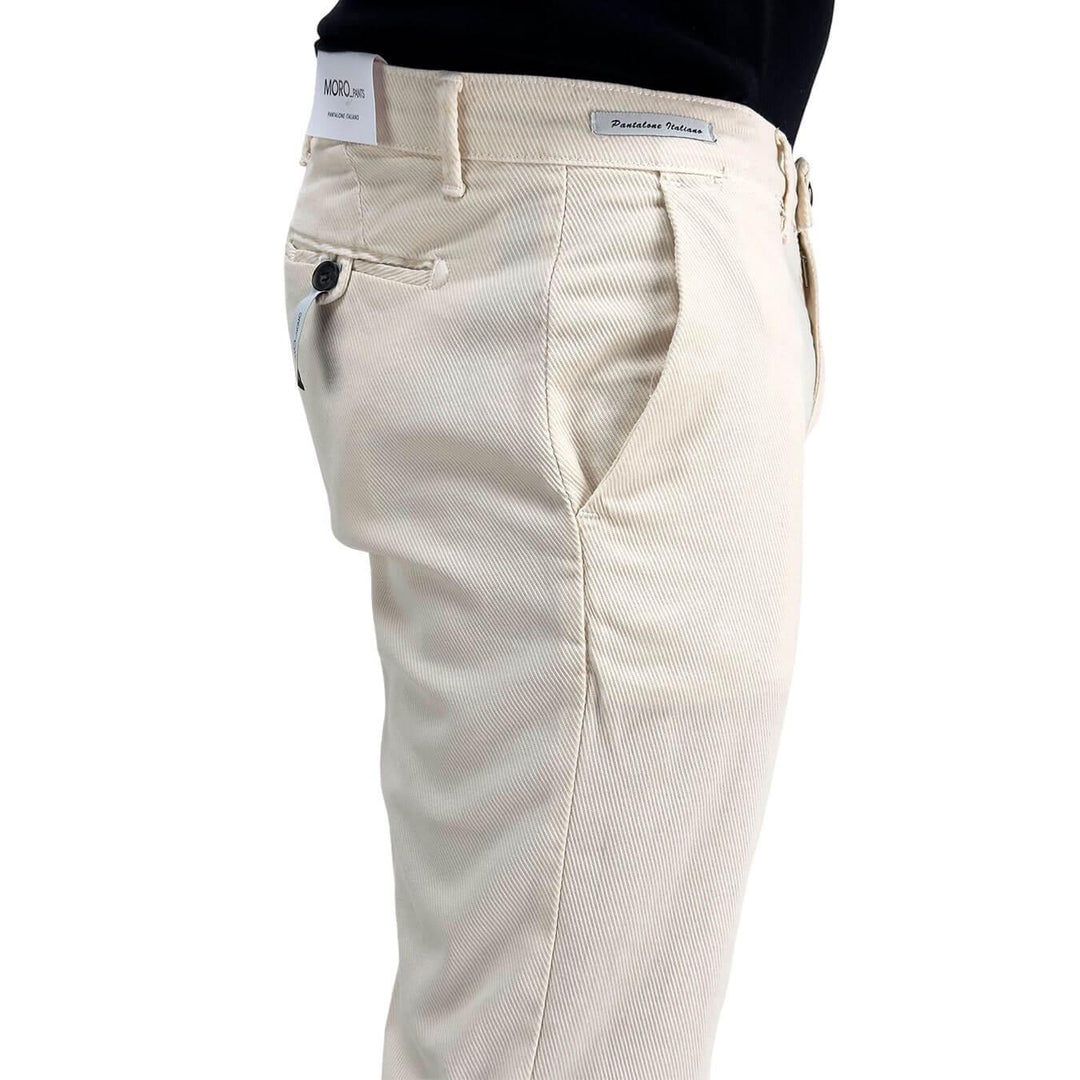 Moro Pantaloni Chino, Uomo, Regular Fit, Cotone, Avorio