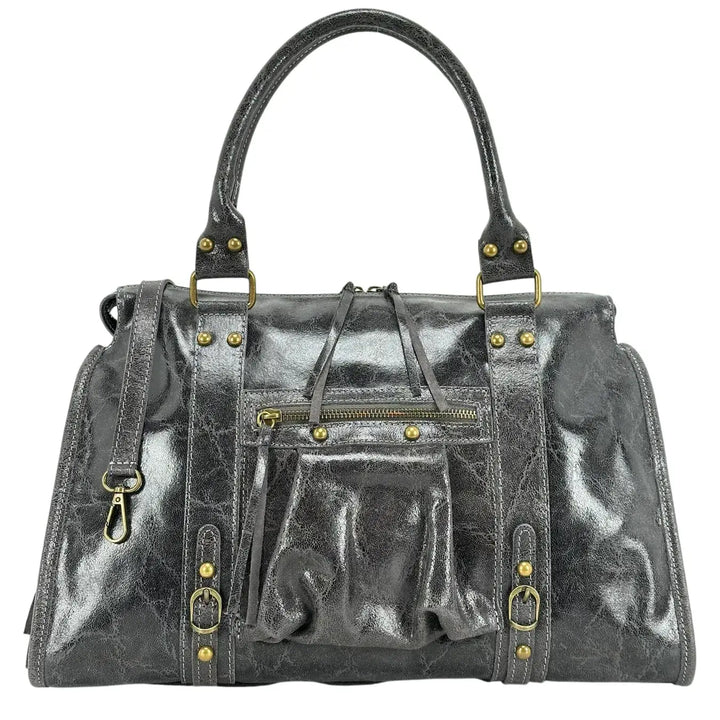 Bassini, City Bag, Grande, Vera Pelle, Grigio