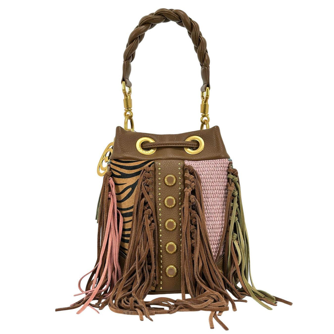 La Carrie Lecacy Bucket Borsa Donna, Secchiello, Frange, Marrone