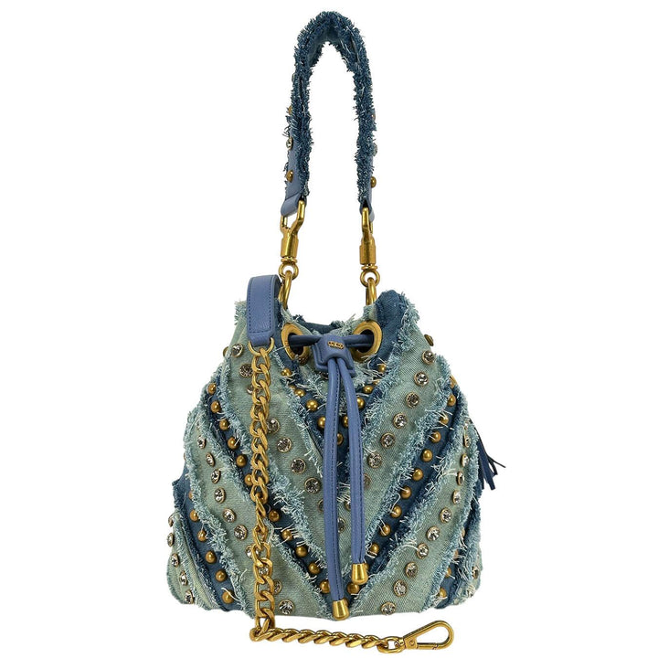 La Carrie Jeans Mirror V Bucket Borsa Donna, Secchiello, Borchie, Blu