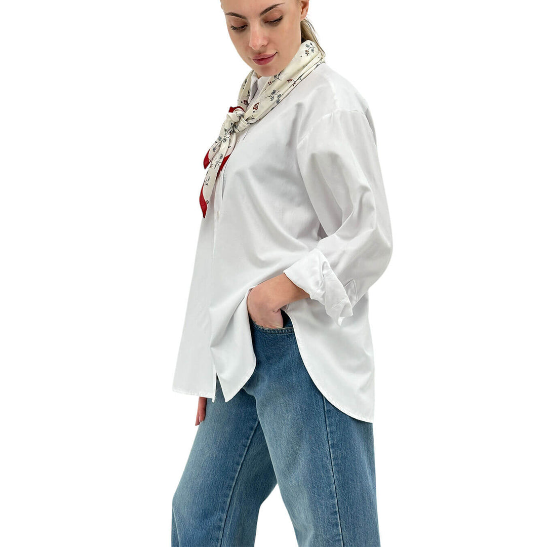 Motel Camicia Donna, Over, Foulard Decorativo, Bianco