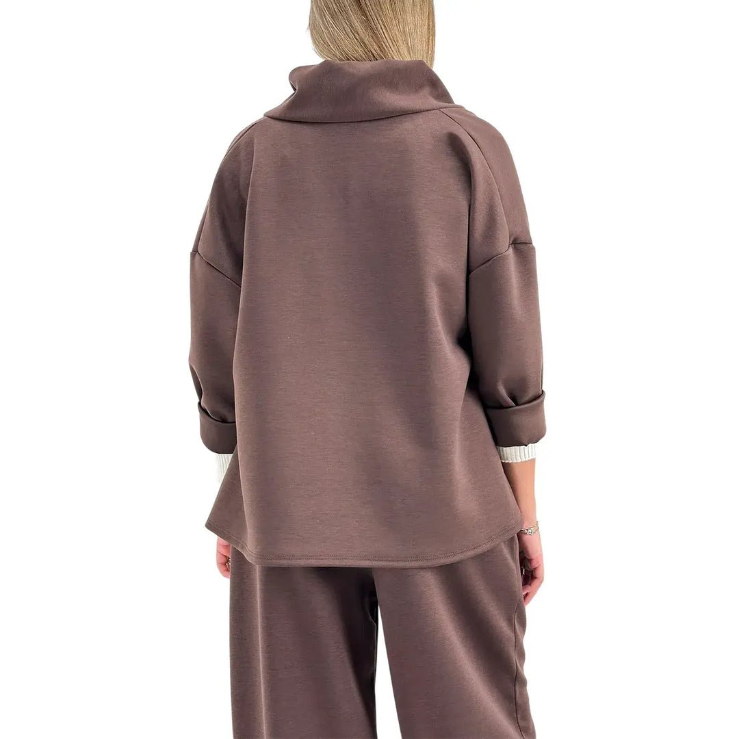 Bassini Giacca Donna Cioccolato in Felpa Over Asimmetrica a Due Bottoni con Maniche Raglan