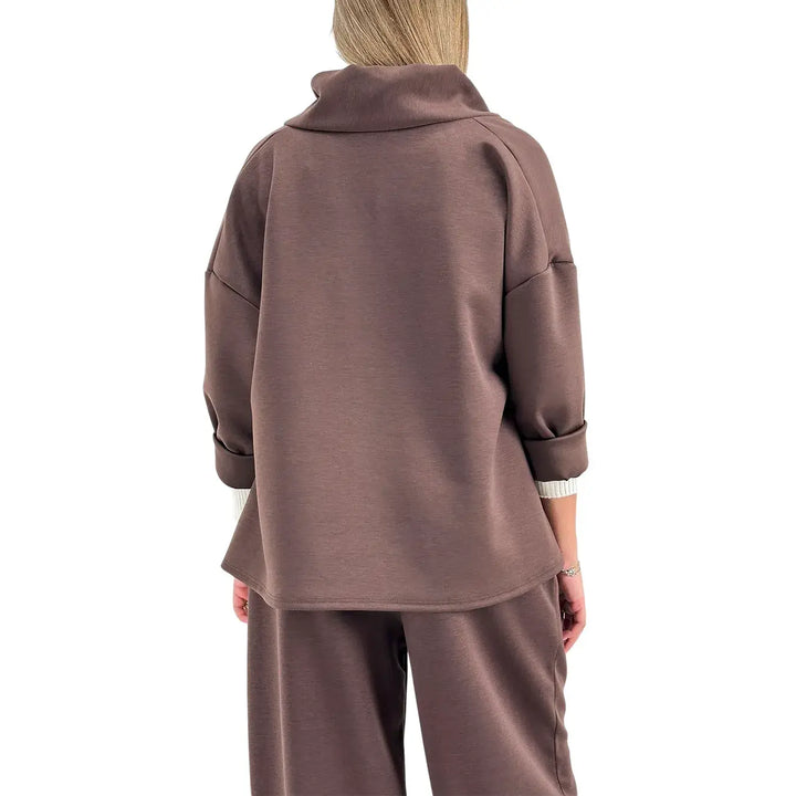 Bassini Giacca Donna Cioccolato in Felpa Over Asimmetrica a Due Bottoni con Maniche Raglan