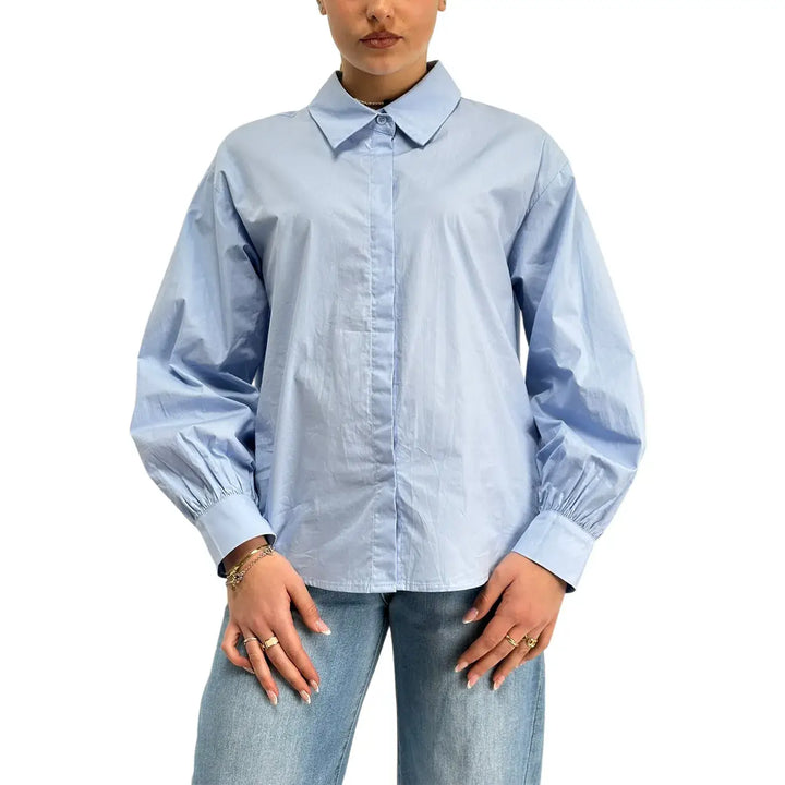 Bassini, Camicia, Donna, Cotone, Azzurro