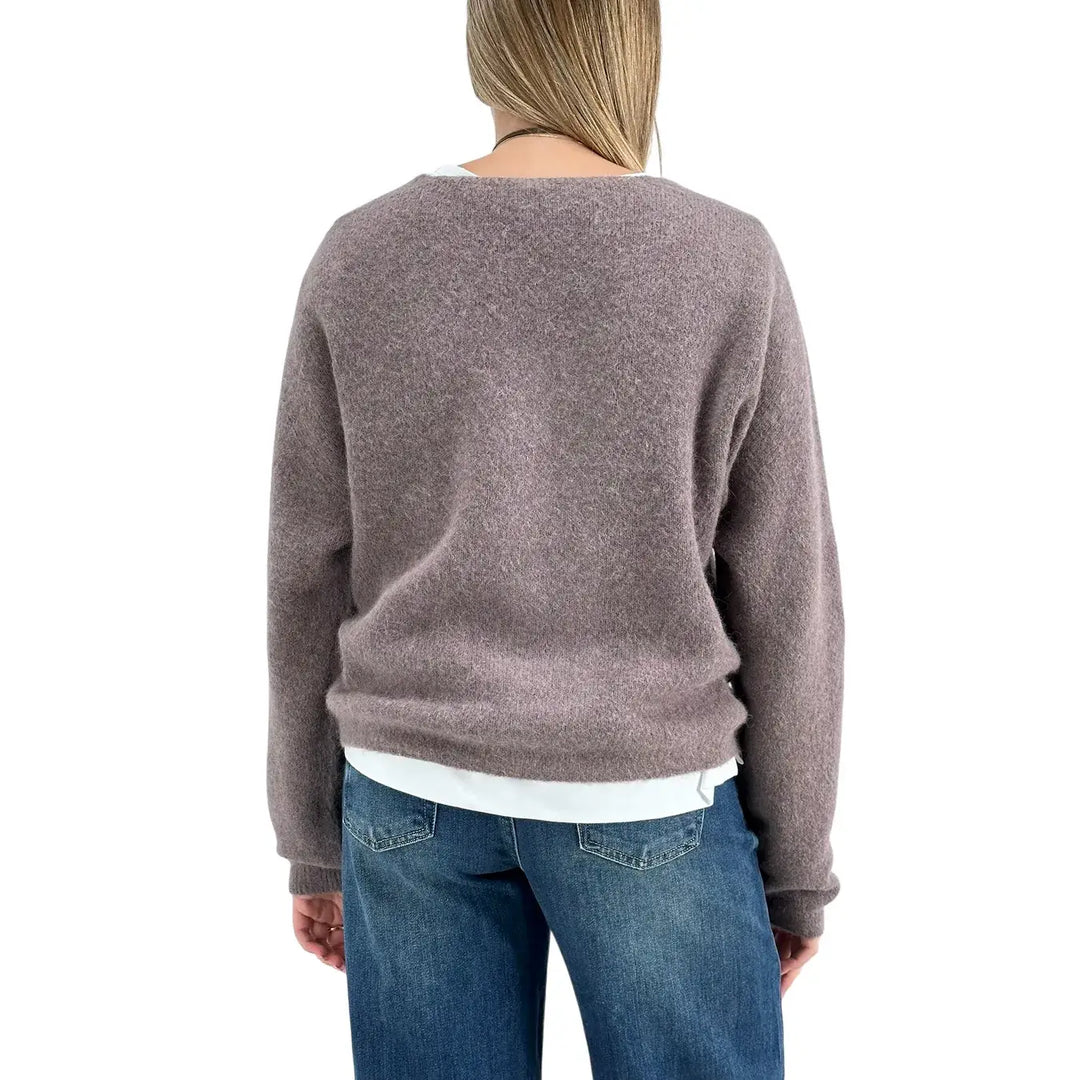 Bassini Cardigan Donna Marrone Naturale Oversize con Cinque Bottoni e Maniche Raglan