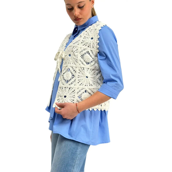 Bassini, Gilet Uncinetto, Donna, Ecrù
