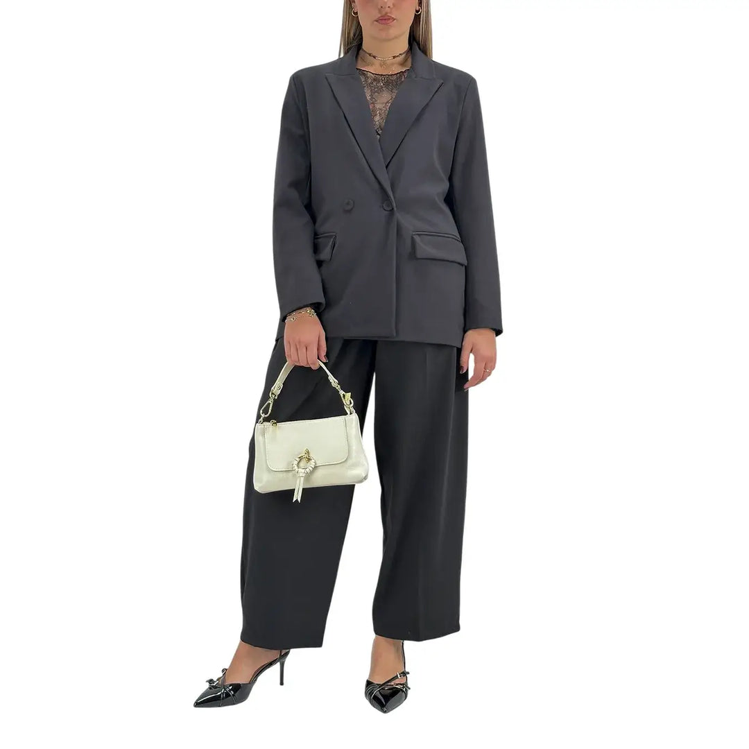 Bassini Giacca Donna Nera Doppiopetto Taglio Uomo Oversize con Tasche con Patta