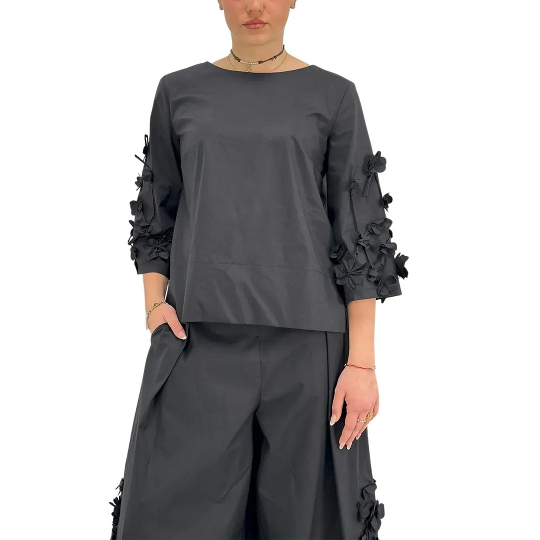 Meimeij, Blusa, Donna, Ricamo, Nero