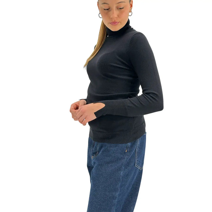 Koralline, Maglia Lupetto, Donna, Tessuto Misto, Nero