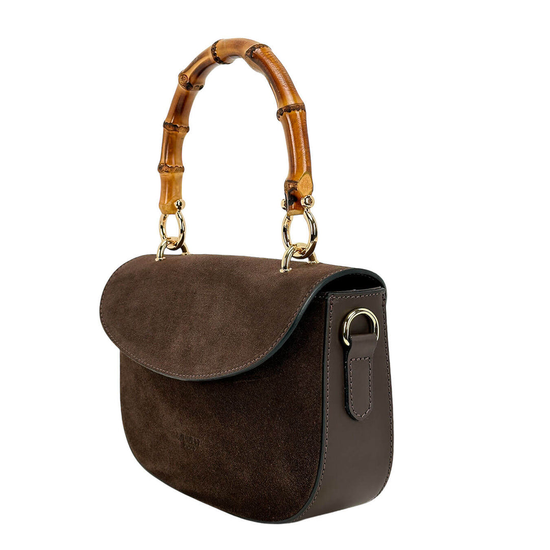 Avenue67 Thea Borsa Donna, Handbag, Maniglia Bambù, Camoscio, Marrone