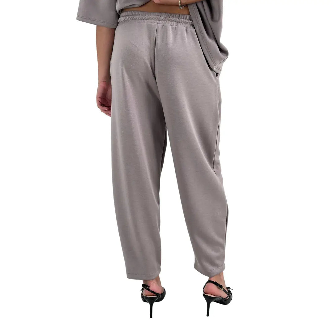 Bassini Pantaloni Donna Grigio Perla in Felpa a Sigaretta Over con Coulisse e Tasche Laterali