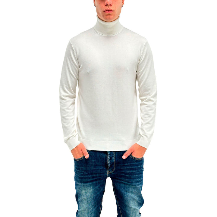 MarKup Men's Sweater, High Neck, Long Sleeve, Mixed Fabric, White