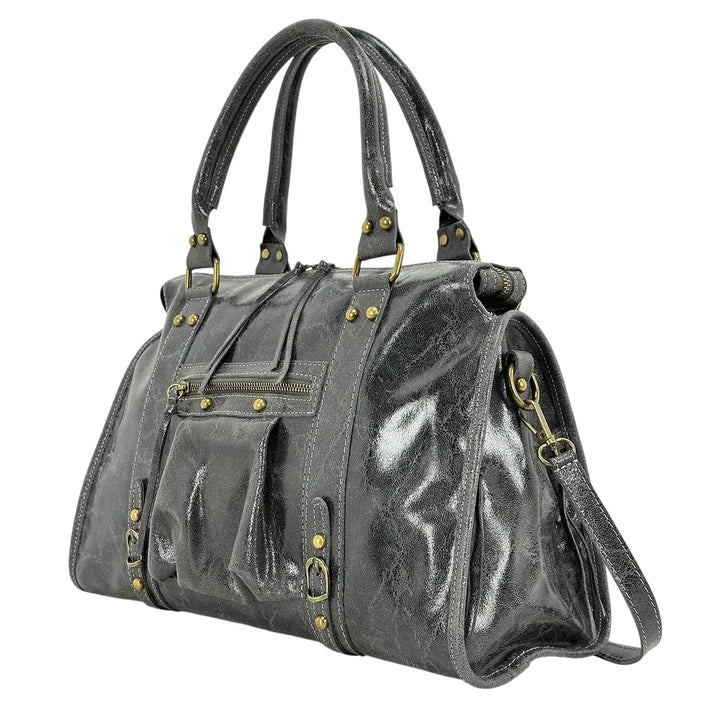 Bassini, City Bag, Grande, Vera Pelle, Grigio