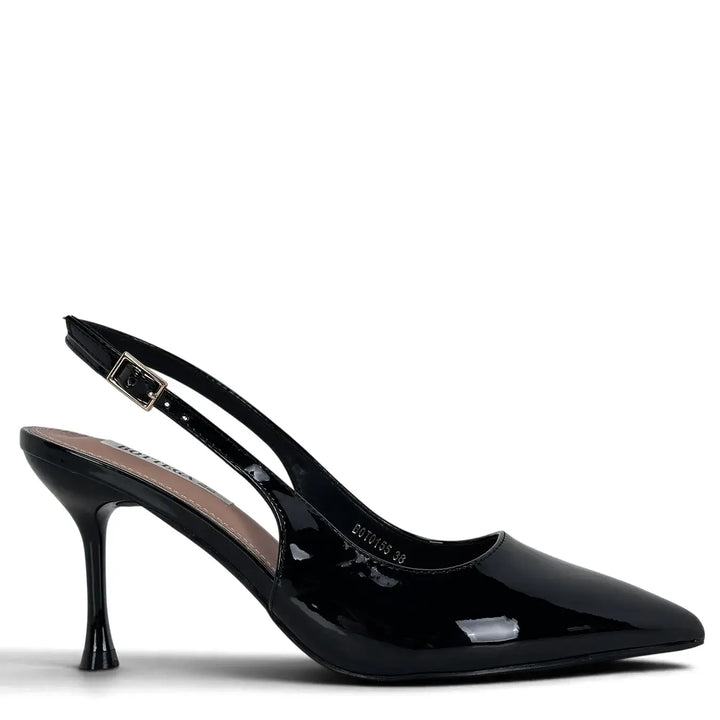 Bassini Slingback Donna Classica in Ecopelle Verniciata Nera con Tacco 8 cm e Suola Antiscivolo