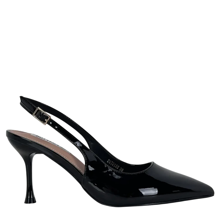 Bassini Slingback Donna Classica in Ecopelle Verniciata Nera con Tacco 8 cm e Suola Antiscivolo