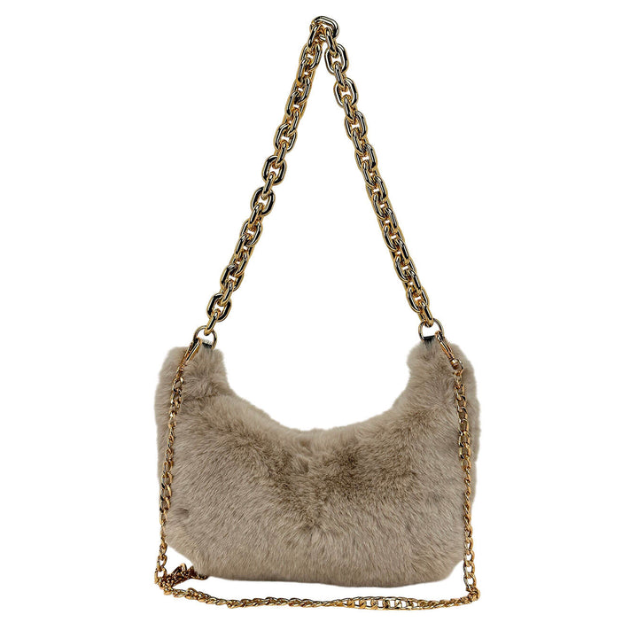 Bassini Borsa Donna, Shoulder Bag Medium, Ecopelliccia, Beige