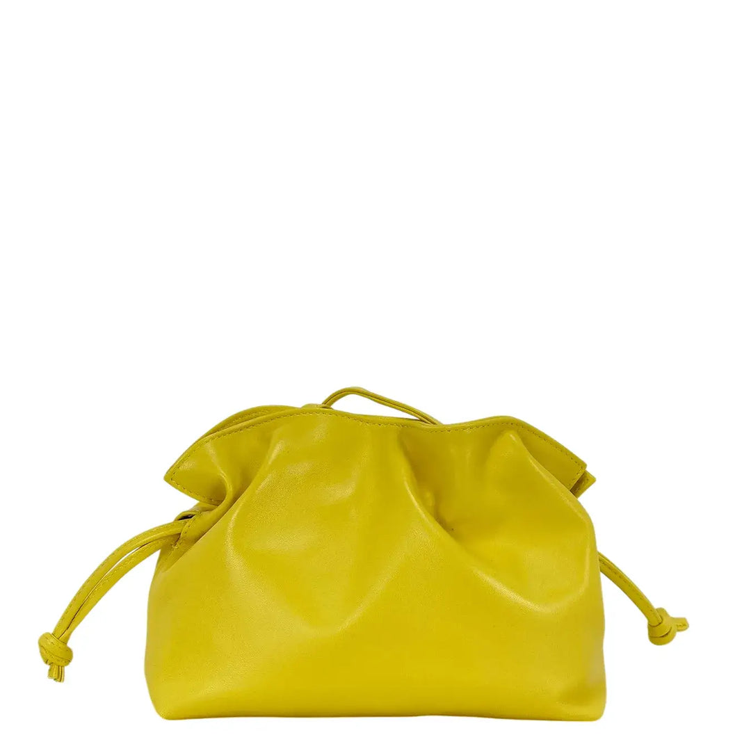 Bassini Borsa Donna Pasticcino Piccola in Nappa Gialla con Chiusura Magnetica e Tracolla in Pelle