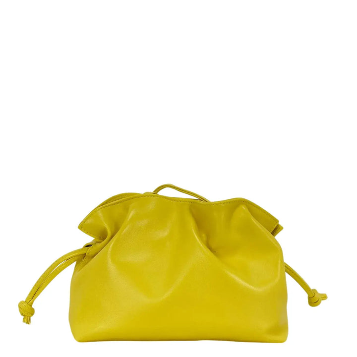 Bassini Borsa Donna Pasticcino Piccola in Nappa Gialla con Chiusura Magnetica e Tracolla in Pelle