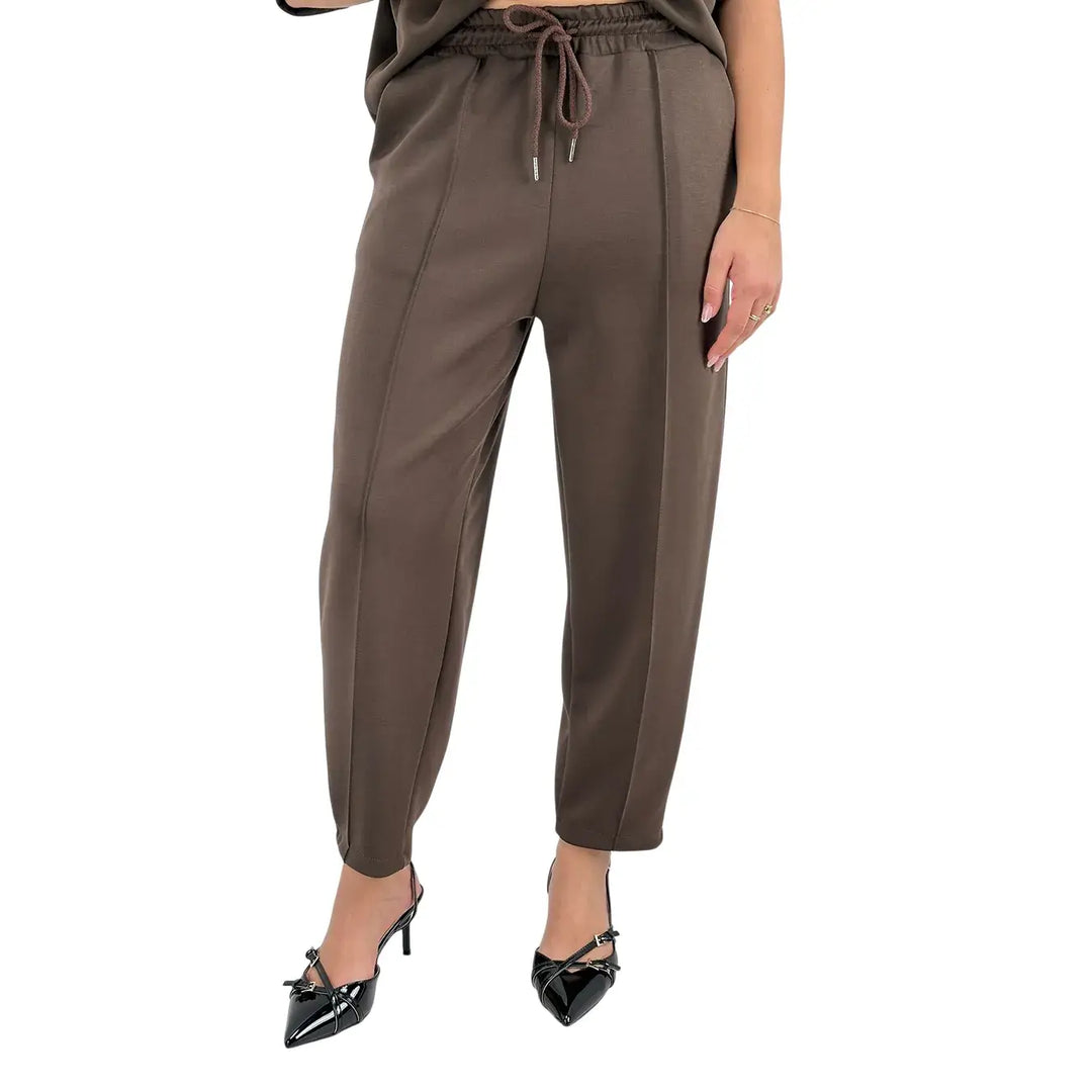 Bassini Pantaloni Donna Cioccolato in Felpa a Sigaretta Over con Coulisse e Tasche Laterali