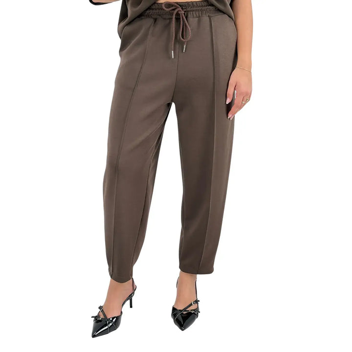 Bassini Pantaloni Donna Cioccolato in Felpa a Sigaretta Over con Coulisse e Tasche Laterali