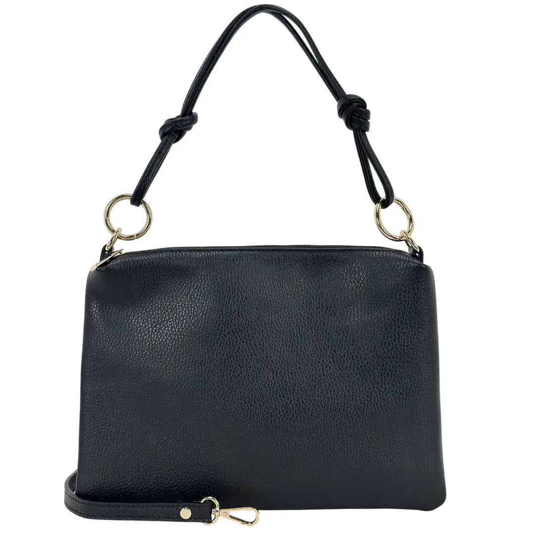 Bassini Borsa Donna Piatta in Pelle con Zip e Tracolla Intercambiabile Nero