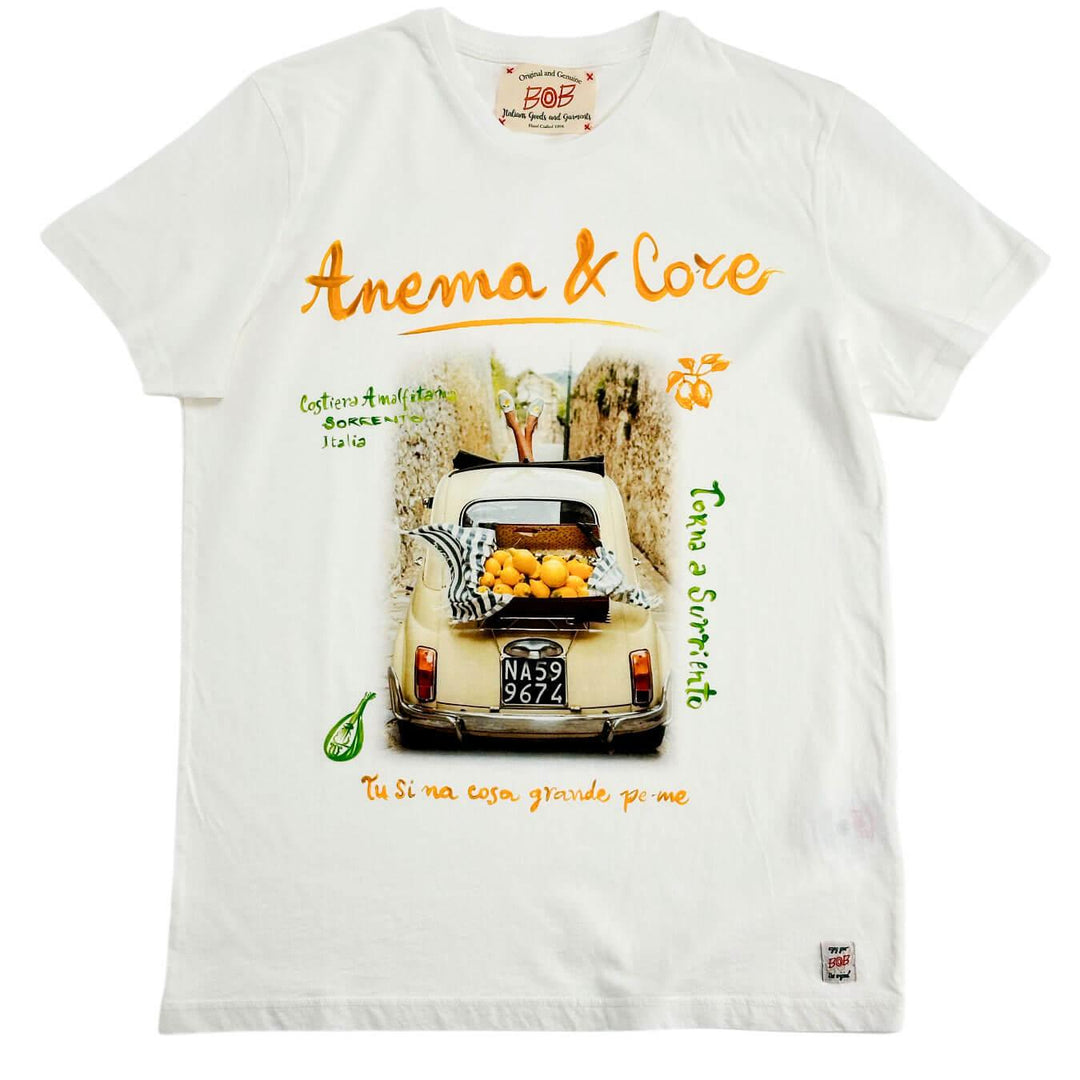 Bob Maglia T-Shirt Uomo, Stampa "Anema & Core", Cotone, Bianco - BassiniBoutique.it