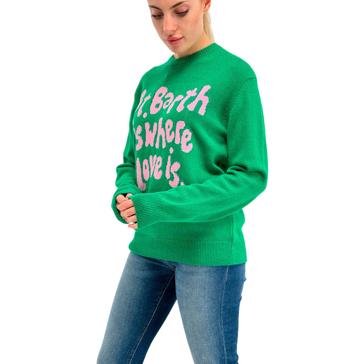 Mc2 Saint Barth Kyla Women's Sweater, Front Writing, Wool, Green