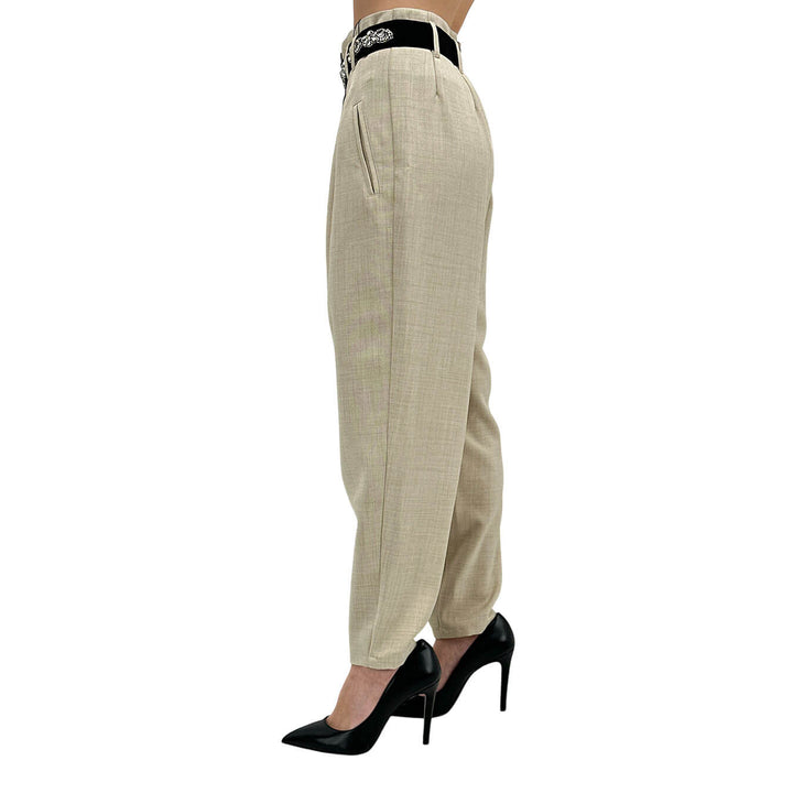 Koralline Pantaloni Cargo Donna, Cinturino con Pietre, Beige